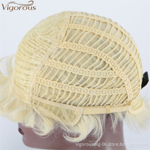 Vigorous Short Hair Wigs Pixie Cut Bleach Blonde Natural Curly Wigs for Women with Side Bangs High Temperature Synthetic Wig 613
